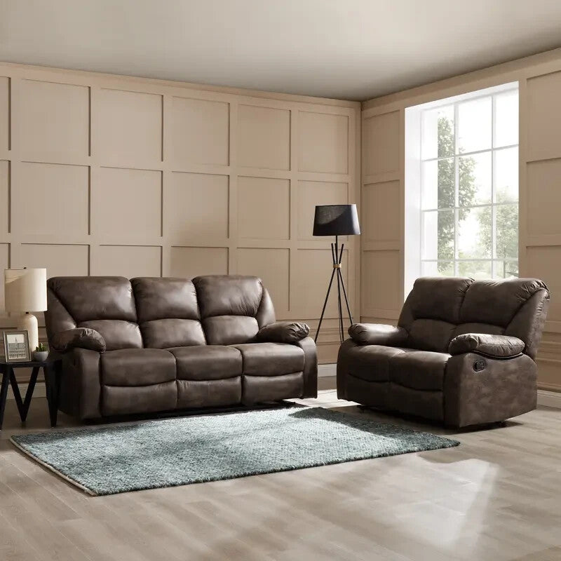 2 Seater Manual Recliner Sofa Brown Faux Leather Padded Armrests
