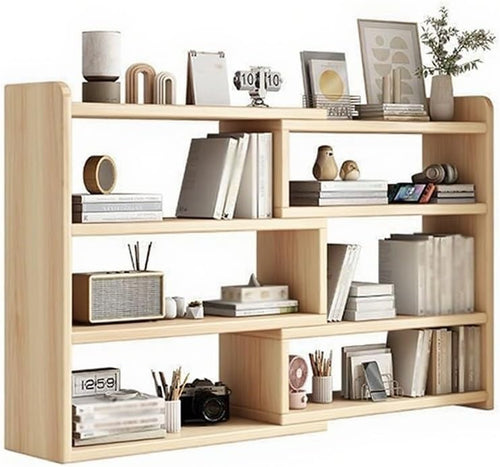 Expandable 3-Tier Wood Desktop Bookshelf Adjustable Natural Desk Storage 40–80cm