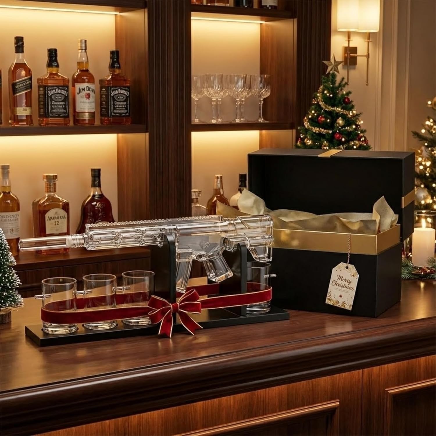 AR15 Style Whiskey Decanter Set with Bullet Glasses Gift for Men 800ml