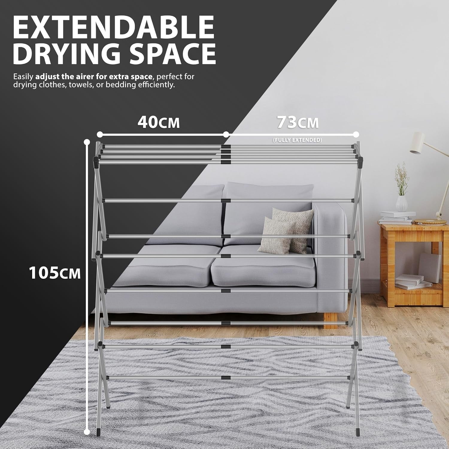 Foldable Clothes Airer Extendable Drying Rack Aluminium Indoor Outdoor Towels