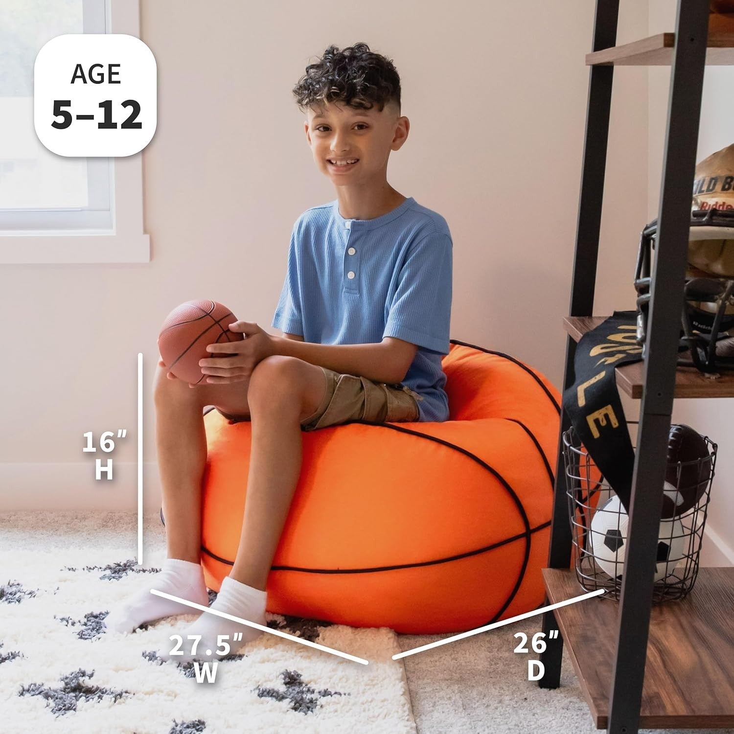 Basketball Bean Bag Chair Plush Soft Polyester Kids Gaming Room Lounge Seat