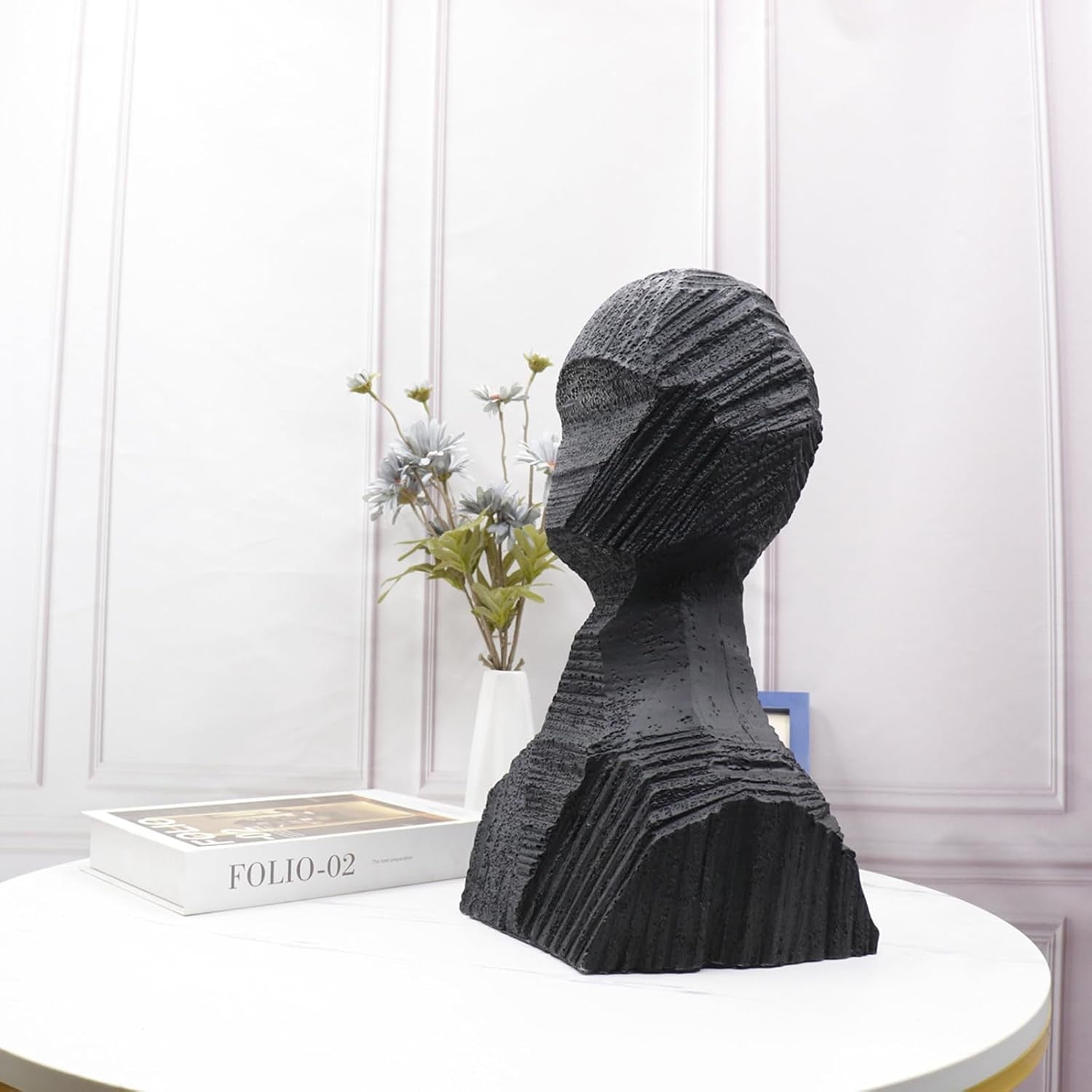 Abstract Resin Head Sculpture Modern Black Table Decor