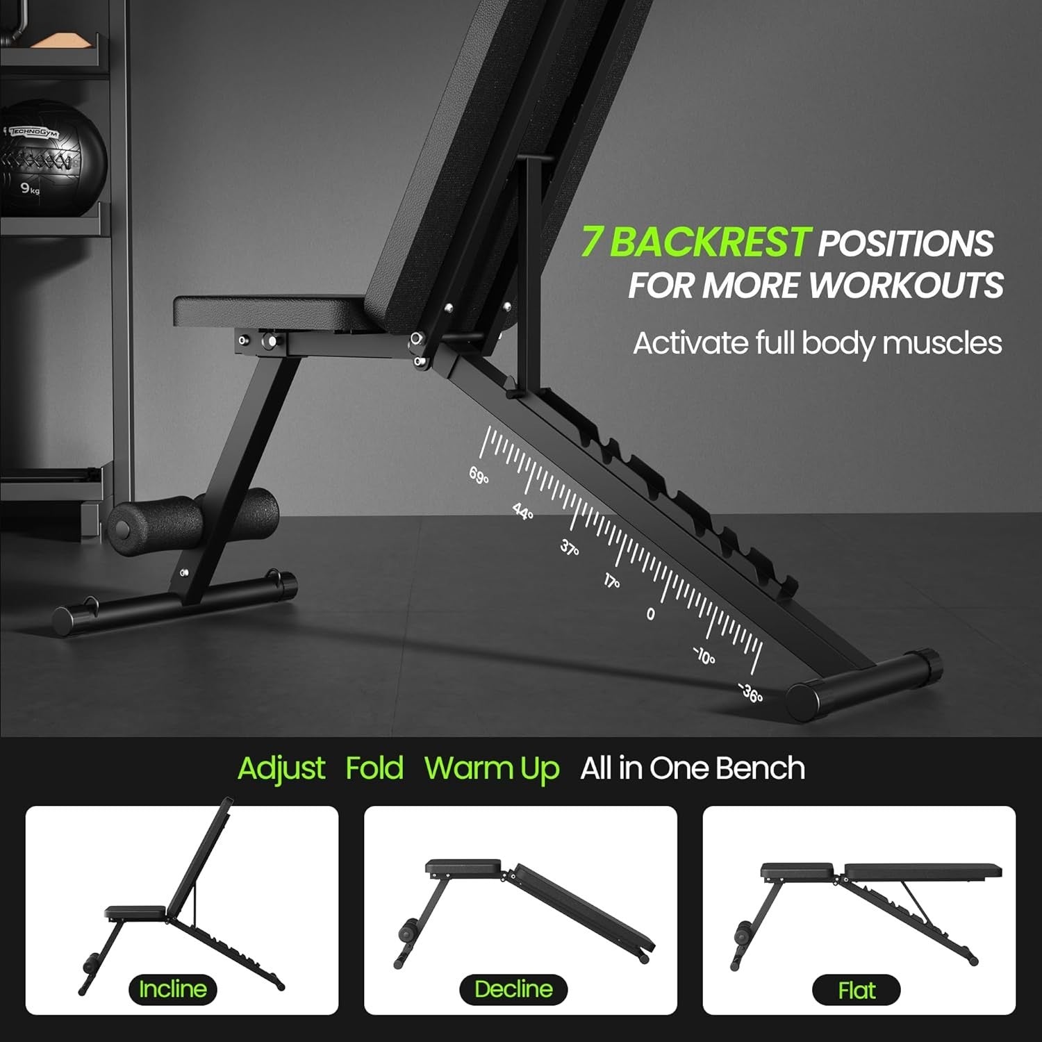 Foldable Adjustable Weight Bench 600lb Incline Decline Flat Home Gym