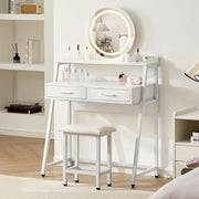 European Makeup Vanity Desk Lighted Mirror LED 3 Color 4 Drawers Storage Shelf