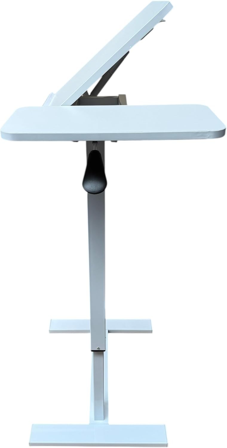 White Rolling Laptop Desk Height Adjustable Overbed Table Pneumatic Lift