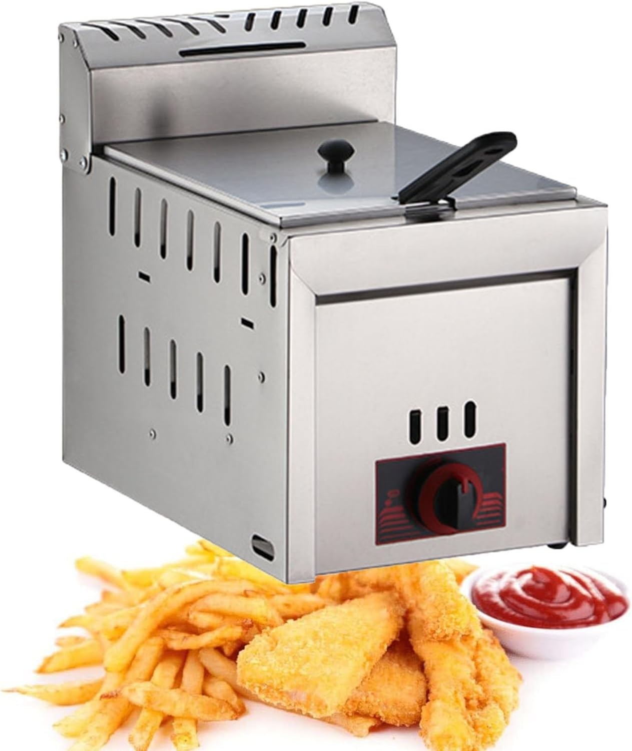 LPG Gas Deep Fryer 6L Stainless Steel Countertop Adjustable Heat