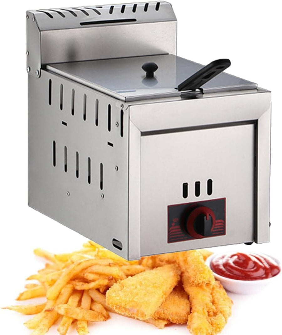 LPG Gas Deep Fryer 6L Stainless Steel Countertop Adjustable Heat