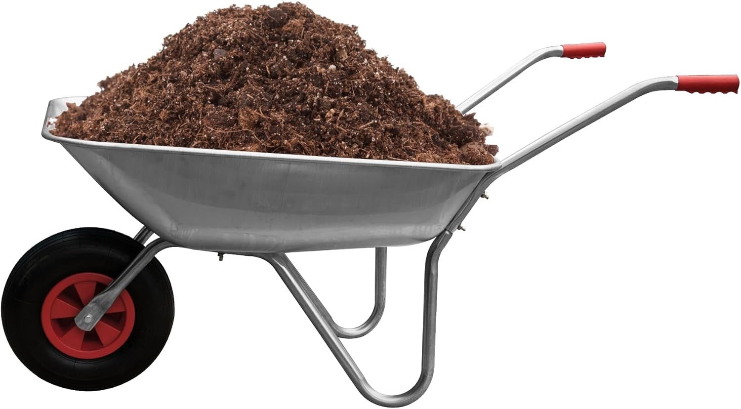 65L Galvanised Wheelbarrow – Steel Tub w/ Pneumatic Tyre & Red Handles 60kg