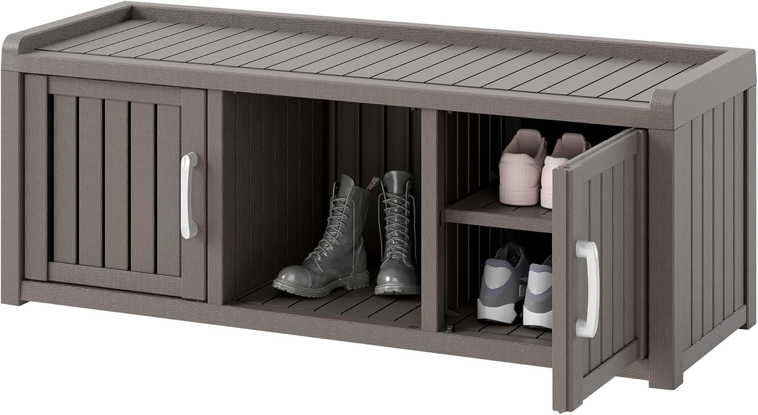 Waterproof Shoe Storage Cabinet Bench 2 Door Resin Unit with Shelves Grey
