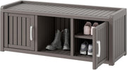 Waterproof Shoe Storage Cabinet Bench 2 Door Resin Unit with Shelves Grey