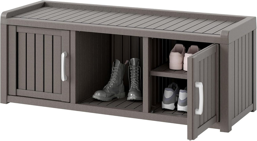 Waterproof Shoe Storage Cabinet Bench 2 Door Resin Unit with Shelves Grey