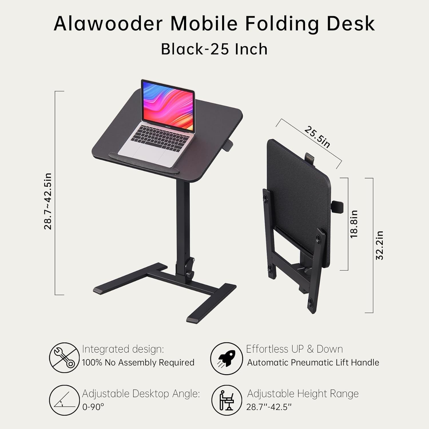 Black Mobile Folding Sit Stand Desk Height Adjustable Laptop Table on Wheels