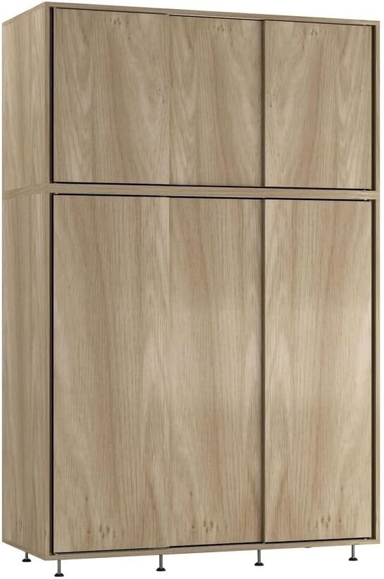 6-Door Oak Sliding Wardrobe with Adjustable Feet, Hanging Rail & Storage