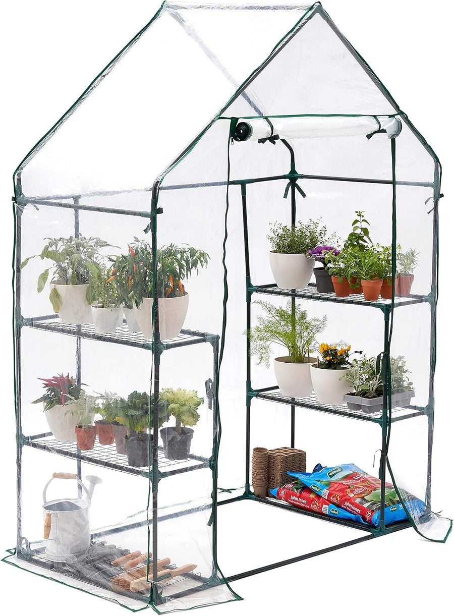 6 Tier Walk-In Greenhouse with Clear PVC Cover | Sturdy Steel Frame