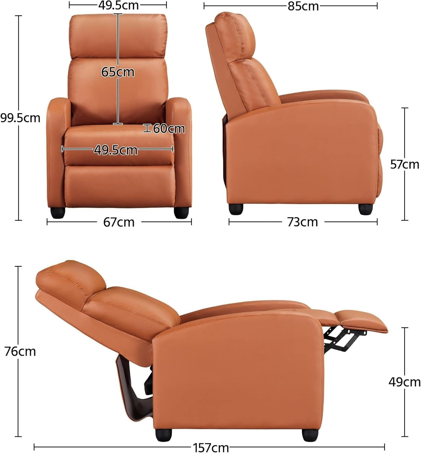 Tan PU Leather Recliner Armchair Adjustable Sofa Chair for Home Lounge
