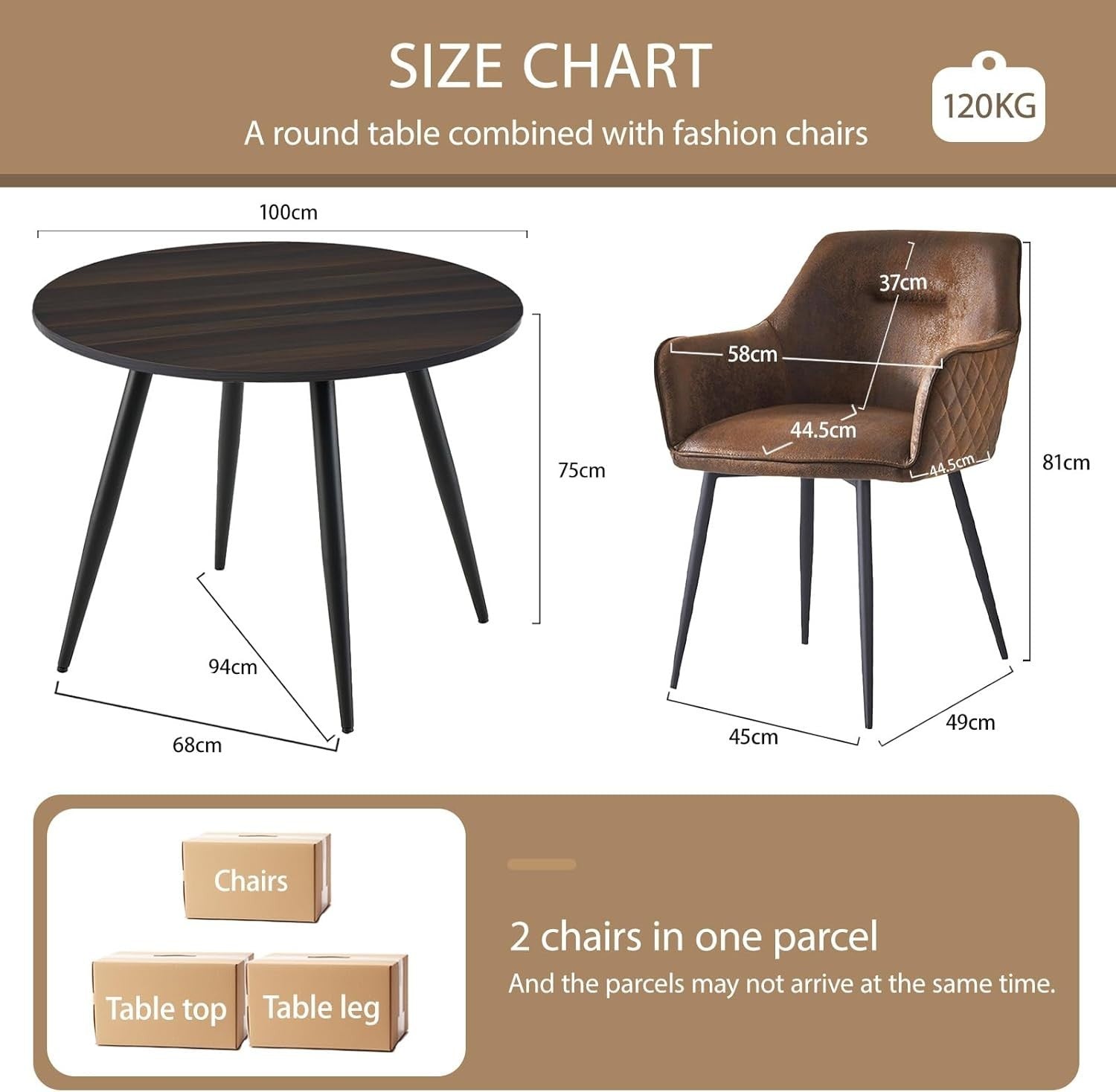 Modern Round Dining Table Set 2 Faux Suede Chairs Kitchen & Office Use