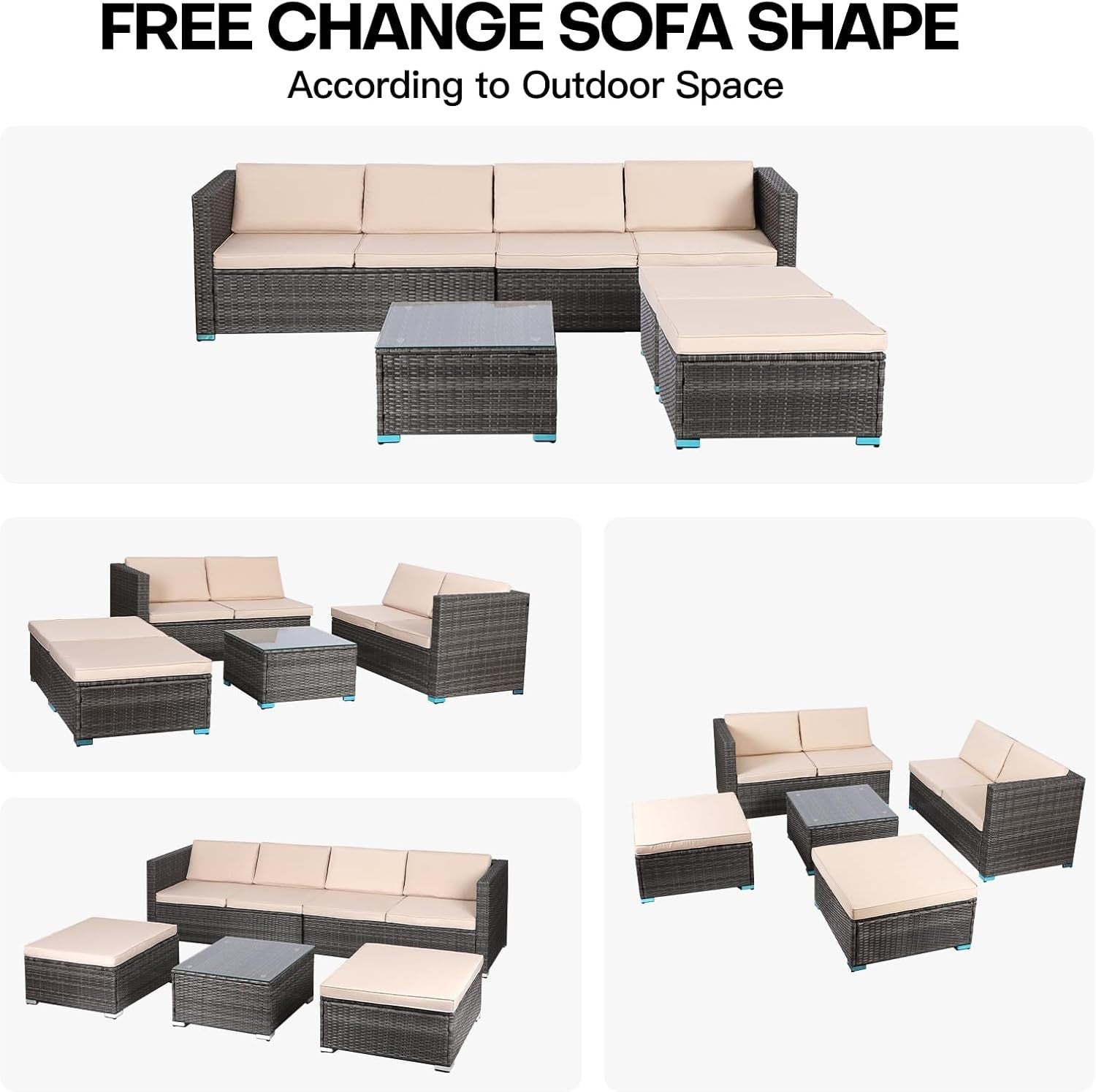 6 Seater Rattan Garden Sofa Set Patio Lounge Modular Outdoor Furniture