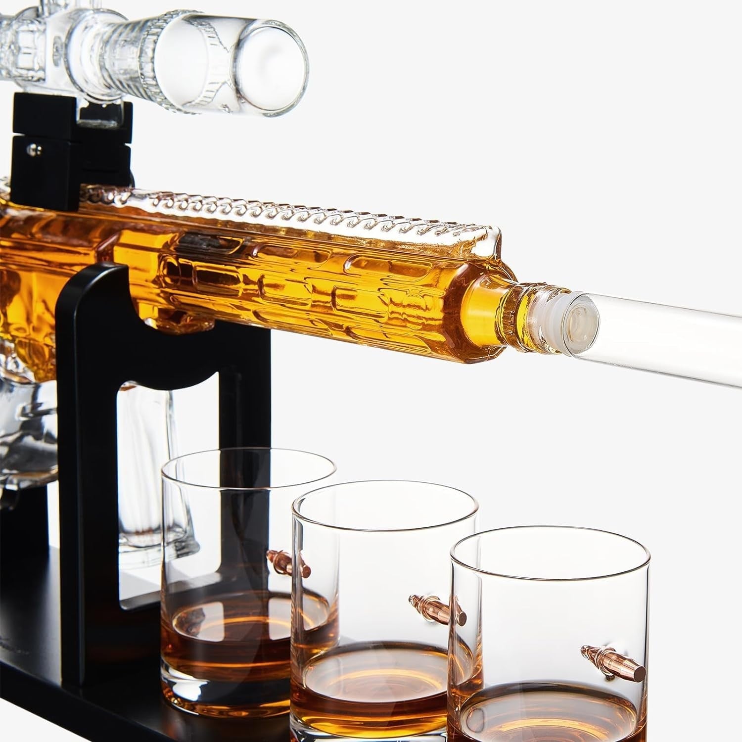 AR15 Style Whiskey Decanter Set with Bullet Glasses Sniper Display Gift