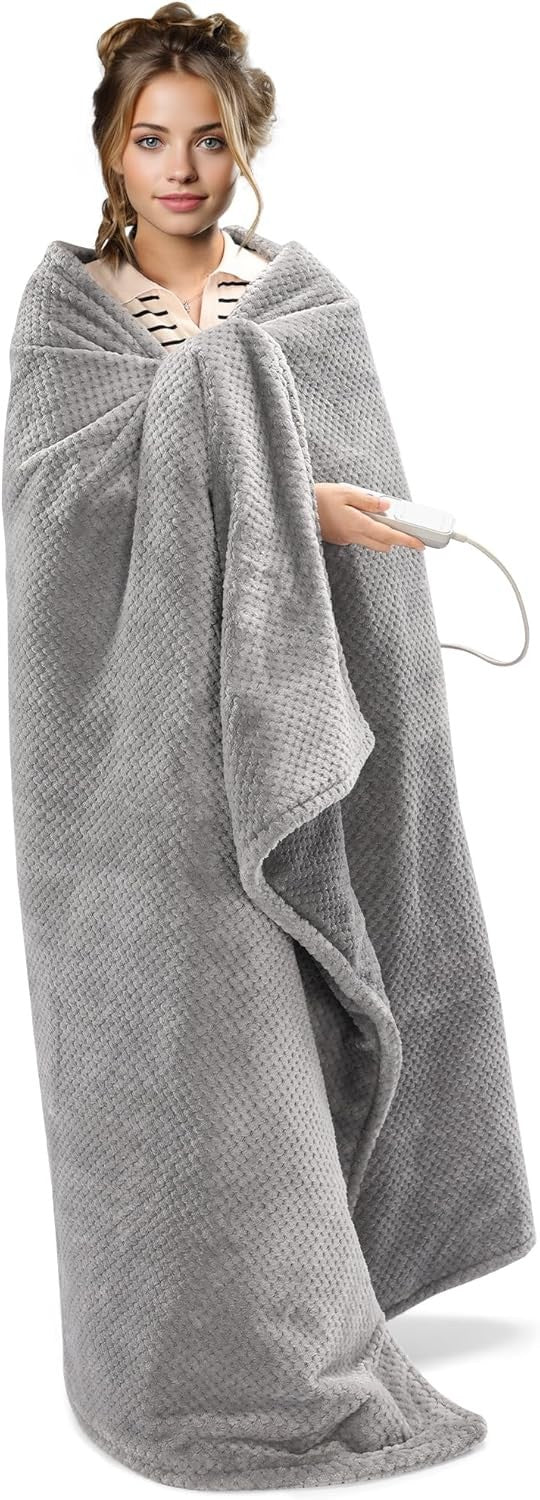 Electric Heated Throw Blanket Waffle Texture 3 Heat Auto Off Washable 180x130