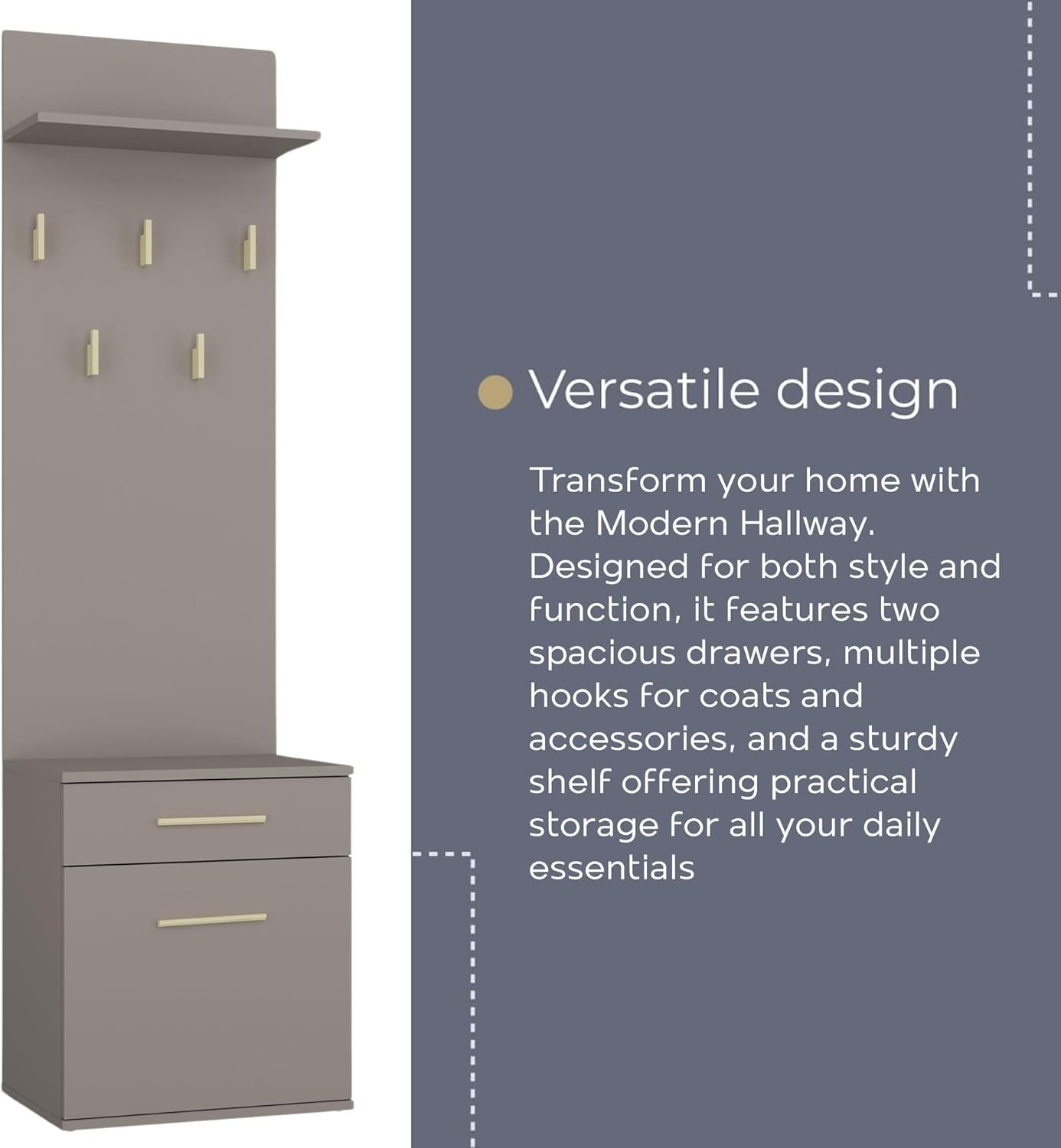 Modern Clay Double Wardrobe with Hooks, Drawers & Shoe Storage 180cm