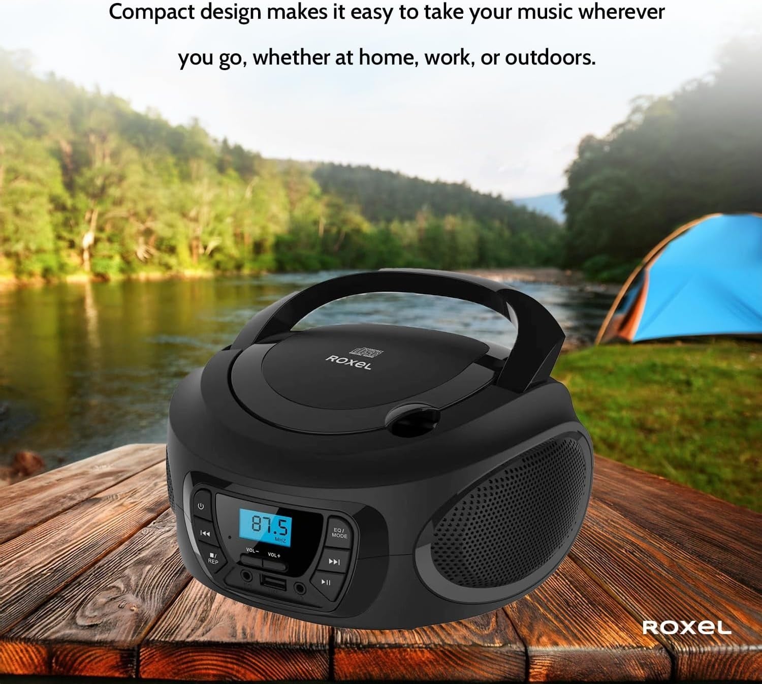 Portable CD Boombox with FM Radio, Bluetooth, USB, AUX & Headphone Jack