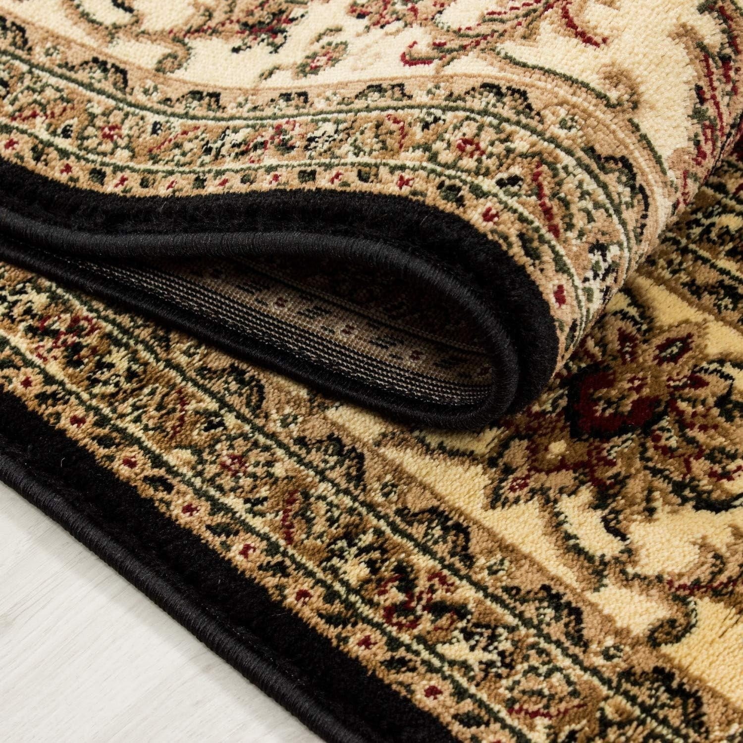 Black Oriental Area Rug 160x230cm Soft Low Pile Luxury Living Room Carpet