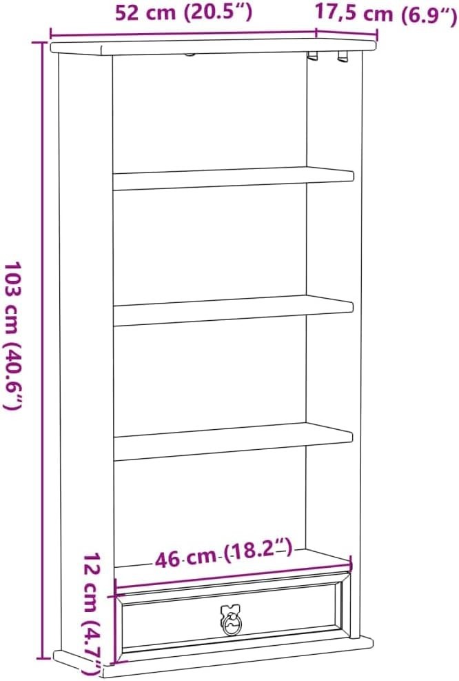 Solid Pine CD DVD Storage Cabinet Drawer Shelf Rustic Media Unit