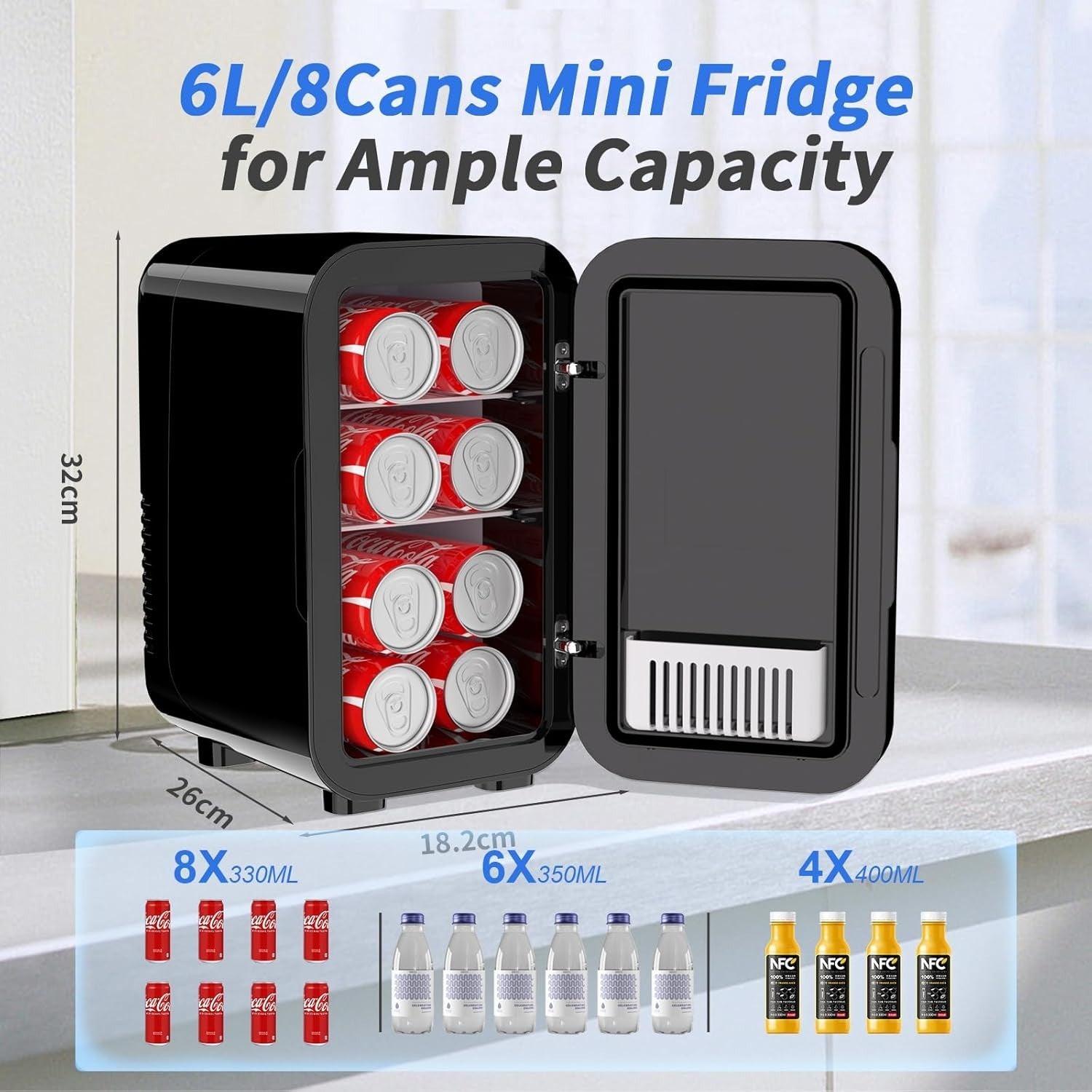 6L Mini Fridge Portable AC/DC Cooler Warmer Bedroom Skincare Black