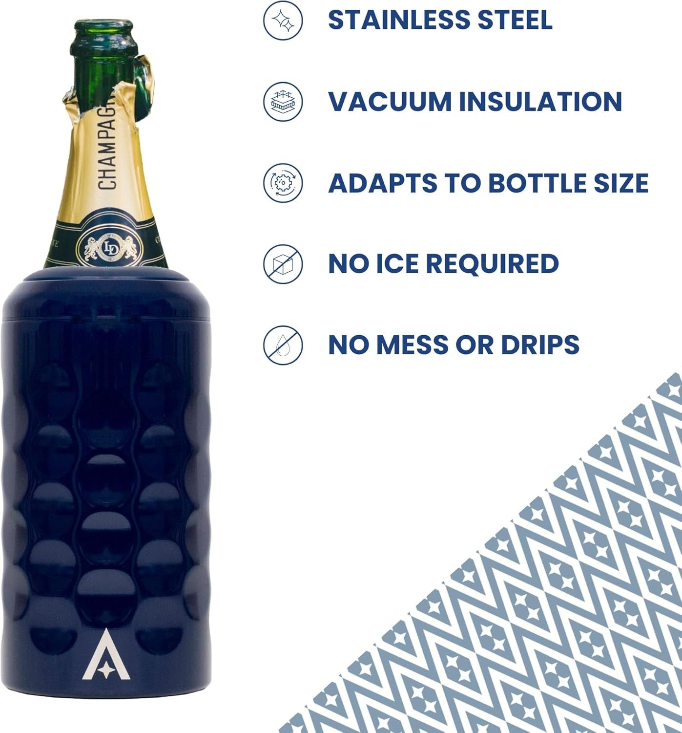 Wine Bottle Cooler Blue Stainless Steel Double Wall Vacuum Chiller Gift