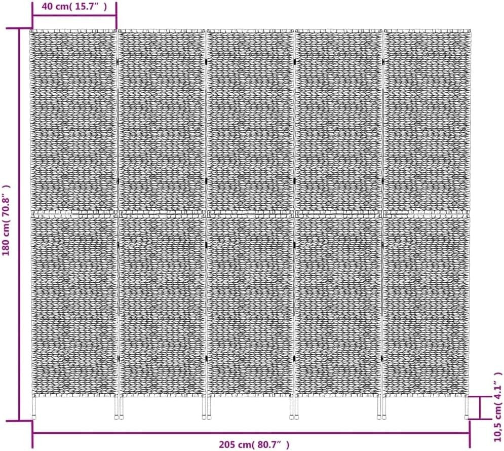 5 Panel Woven Room Divider 205x180cm Brown Privacy Screen Farmhouse Decor