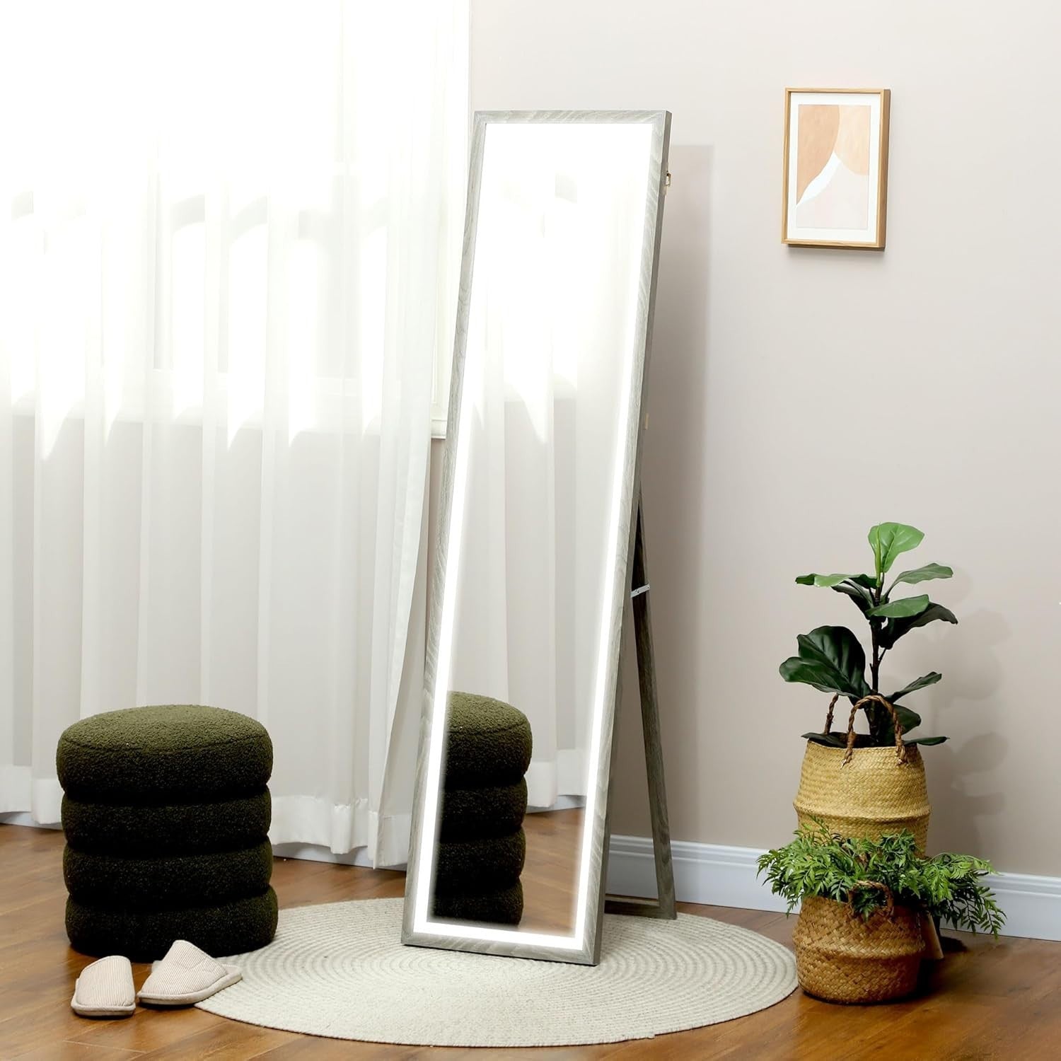 Full Length LED Mirror Wall Leaning Freestanding Dimmable Light Up