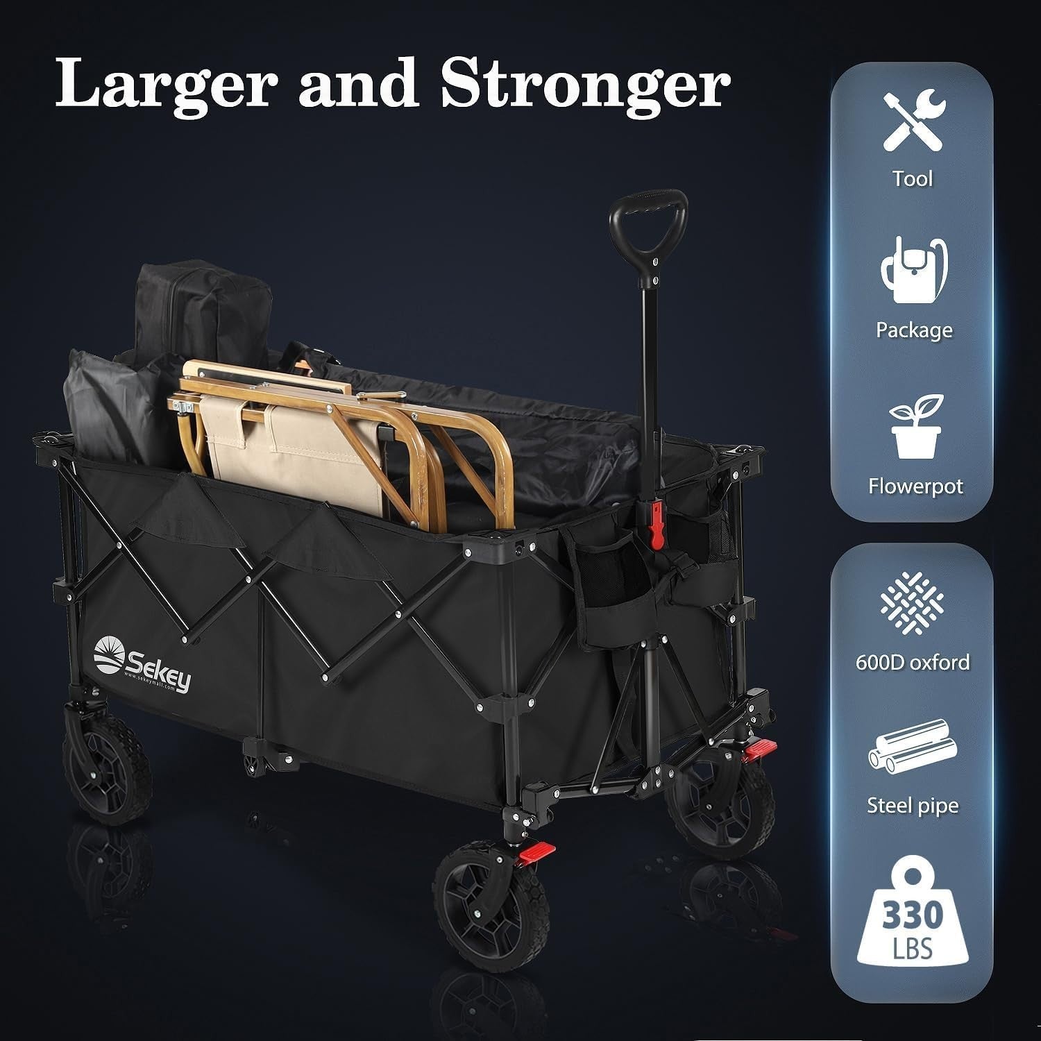 Black 200L Folding Camping Wagon 150kg Heavy Duty All Terrain Festival Trolley