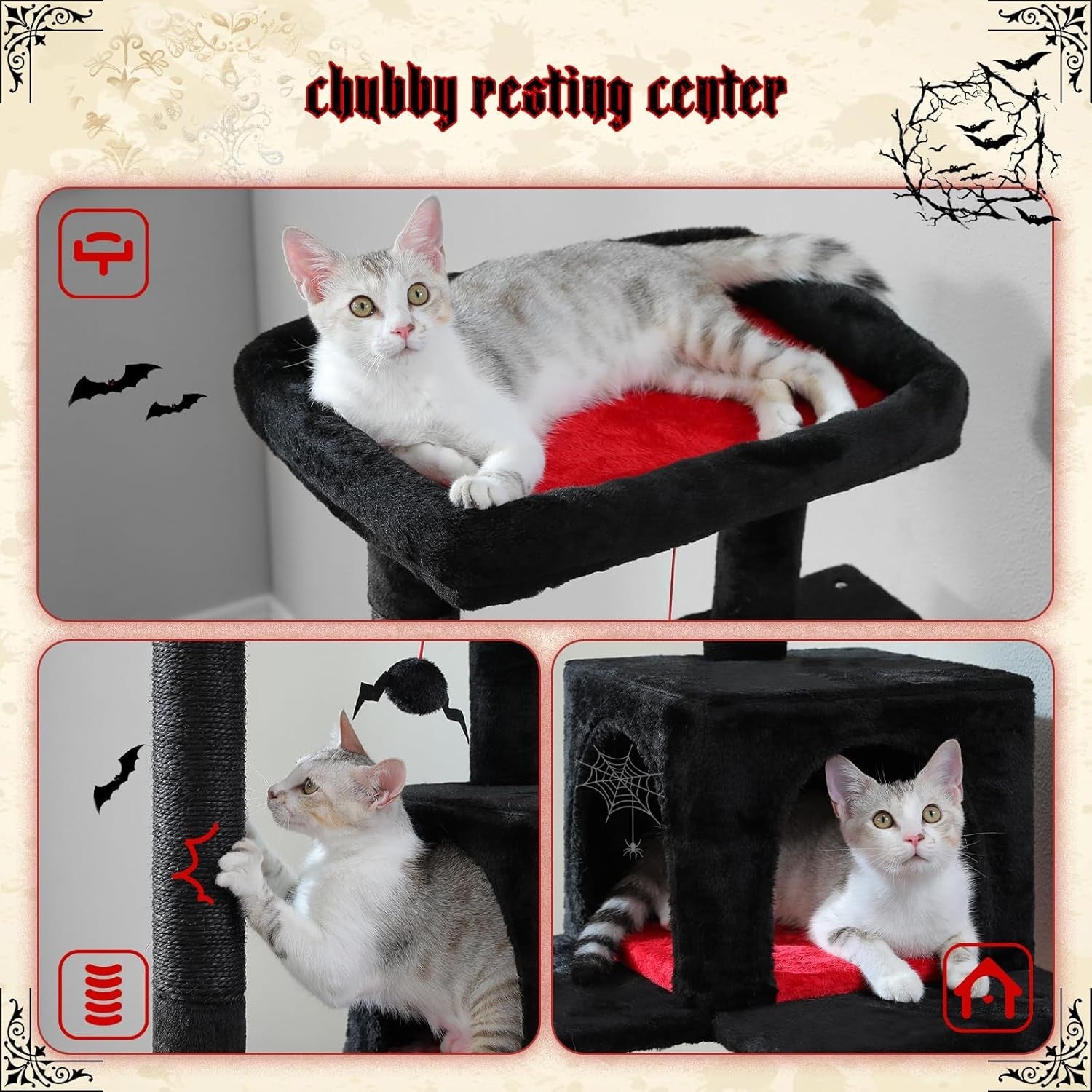 Large Cat Tree Tower 143cm Multi Level Scratching Posts Hammock Condo