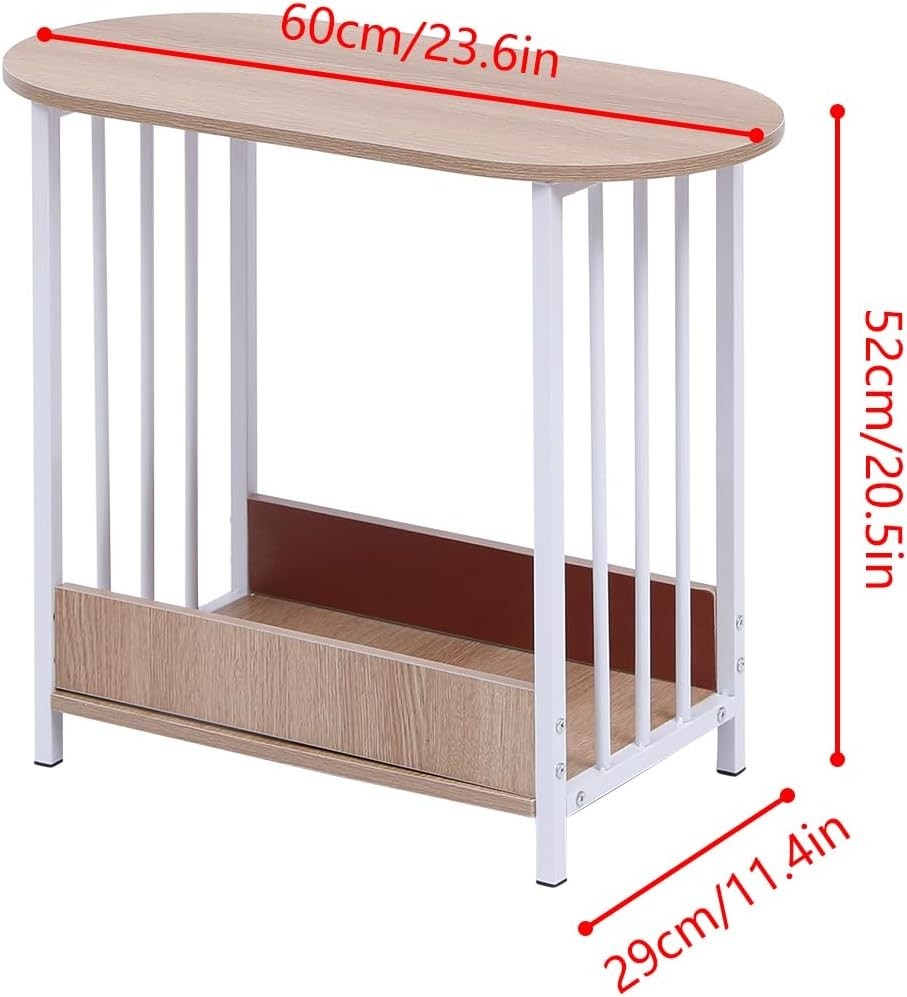 Slim Oval Side Table with Storage, Maple Small End Table for Living Room