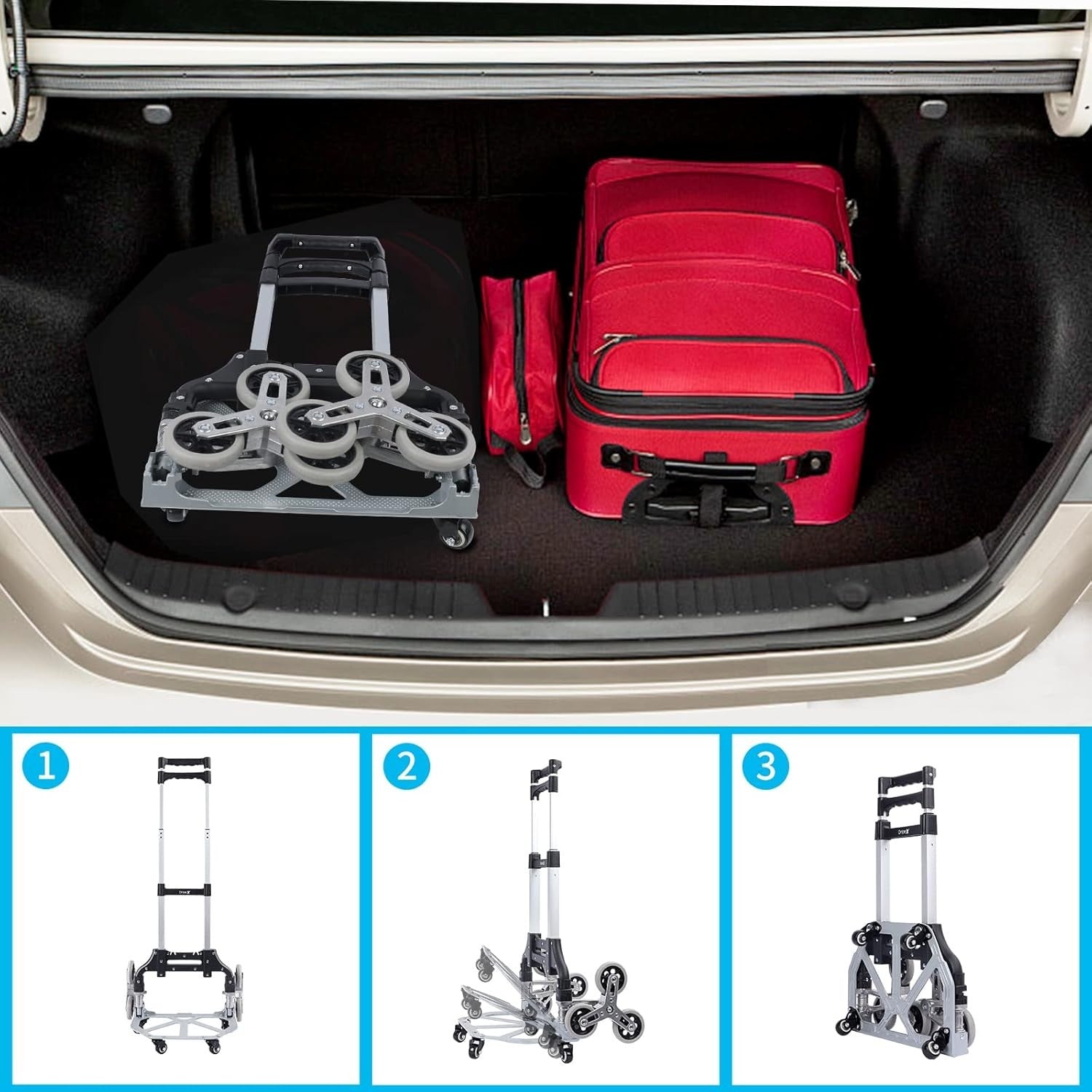 Aluminium Stair Climbing Hand Truck 10 Wheel Folding Dolly Cart