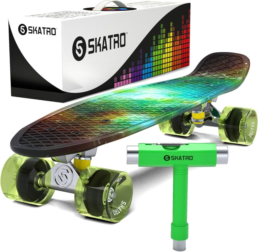 22" Mini Cruiser Skateboard Green Nebula Plastic Deck ABEC-7