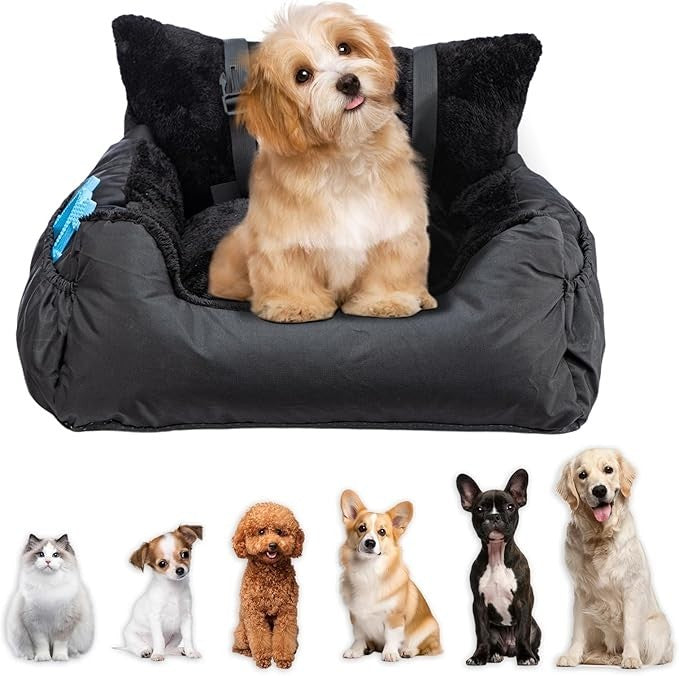 Soft Plush Dog Car Seat Bed Pet Booster Travel Carrier Safety Leash