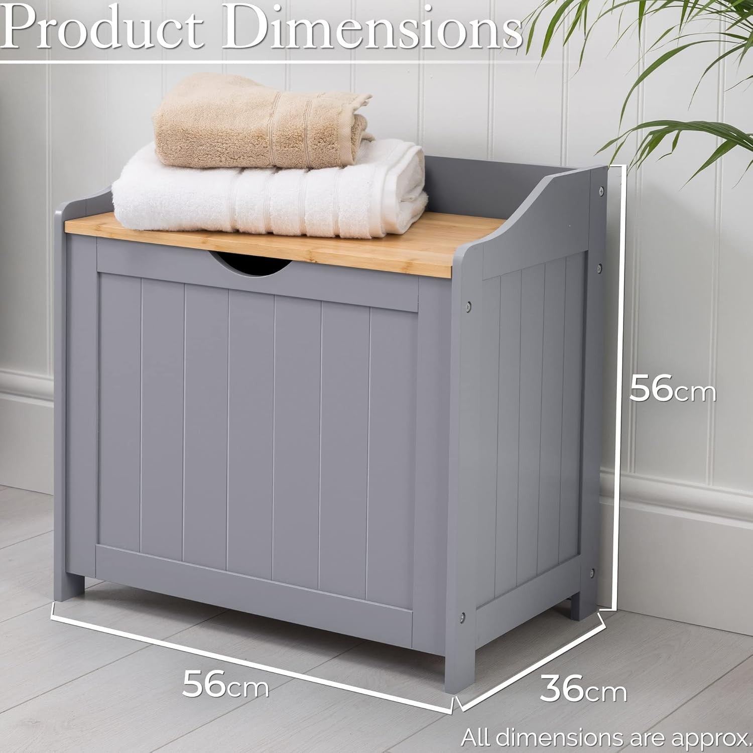 Bathroom Laundry Bin Cabinet Wooden Storage Box with Lift Lid Grey Bamboo