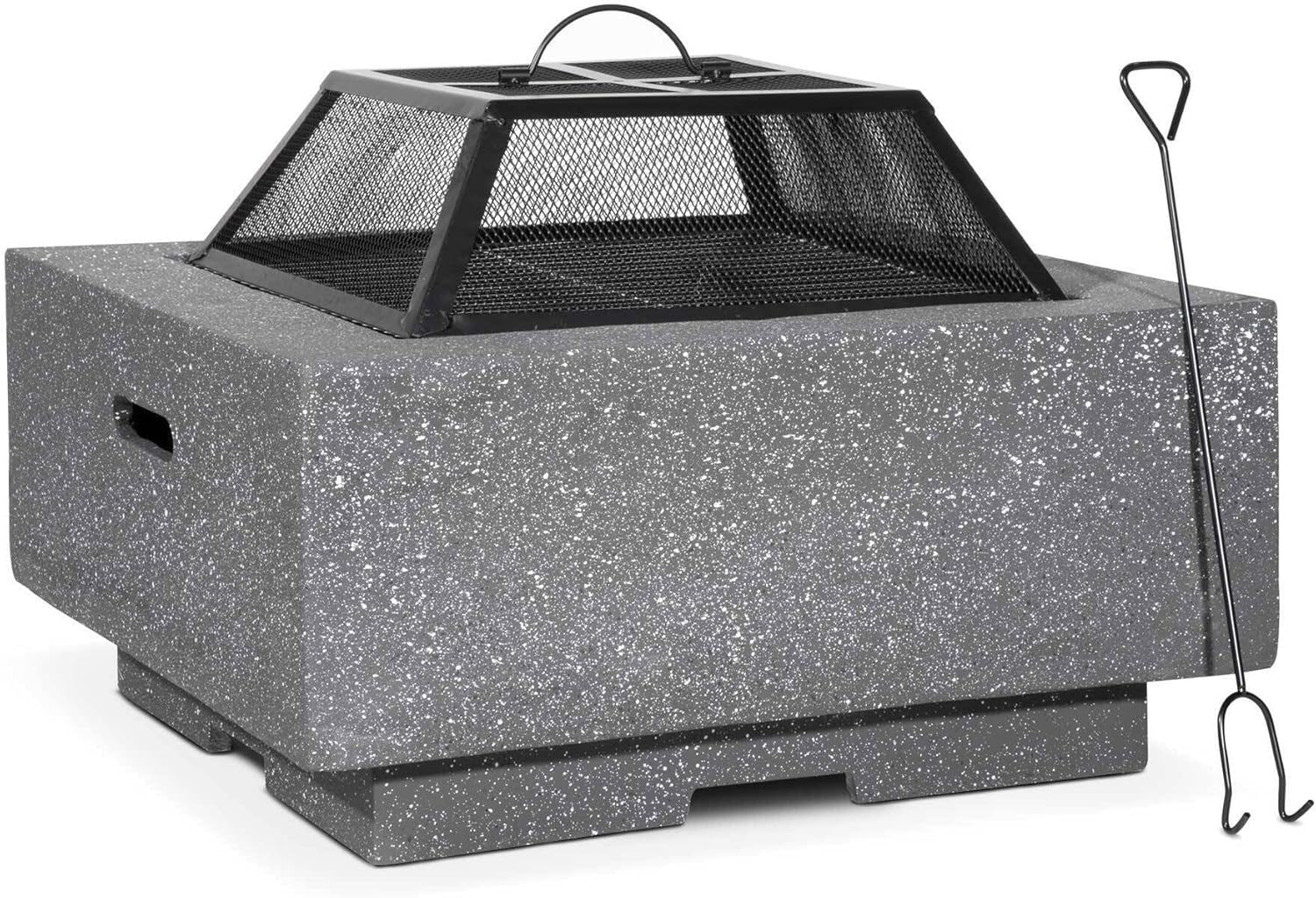 64cm Outdoor Square Fire Pit with BBQ Grill, Mesh Safety Lid & Heat-Resistant