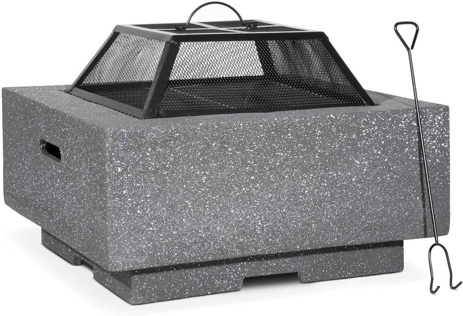 64cm Outdoor Square Fire Pit with BBQ Grill, Mesh Safety Lid & Heat-Resistant