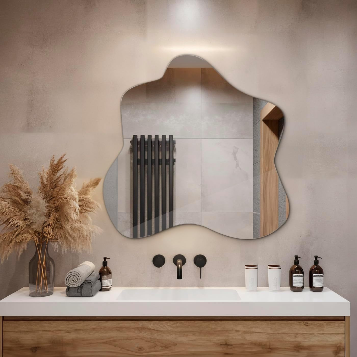 Large Wavy Wall Mirror 77x76 cm Frameless Modern Vanity Decor
