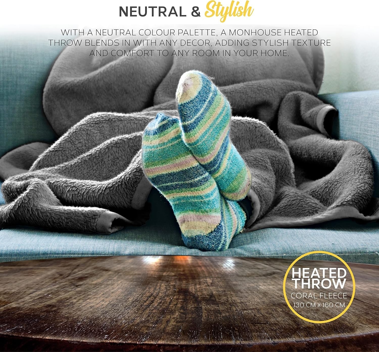 Electric Heated Throw Blanket 130x160cm 9 Heat Levels Timer Washable Grey