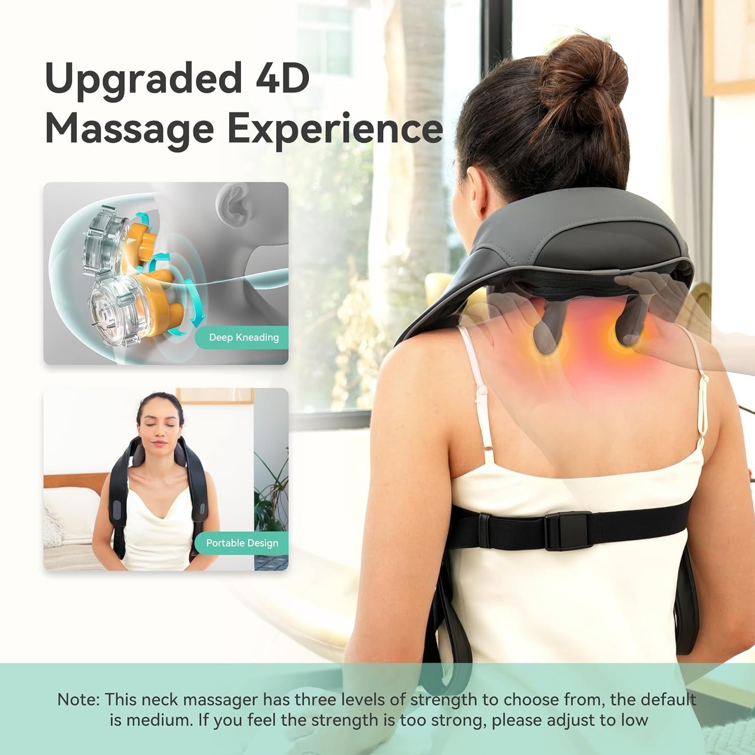 Cordless Neck Shoulder Massager Heat 6D Deep Tissue Shiatsu Pain Relief