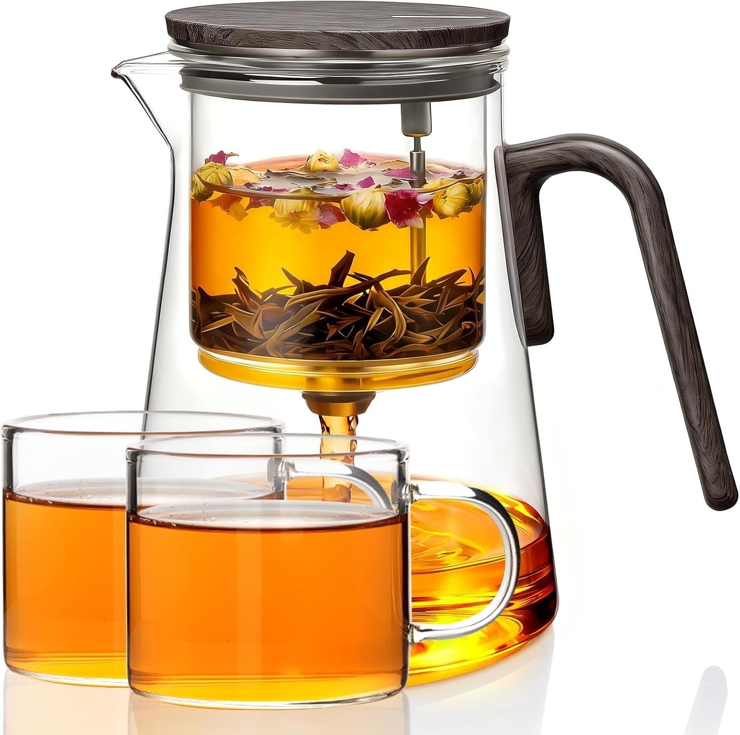 1000ml Magnetic Glass Teapot with Infuser & 2 Cups Loose Leaf Tea Set