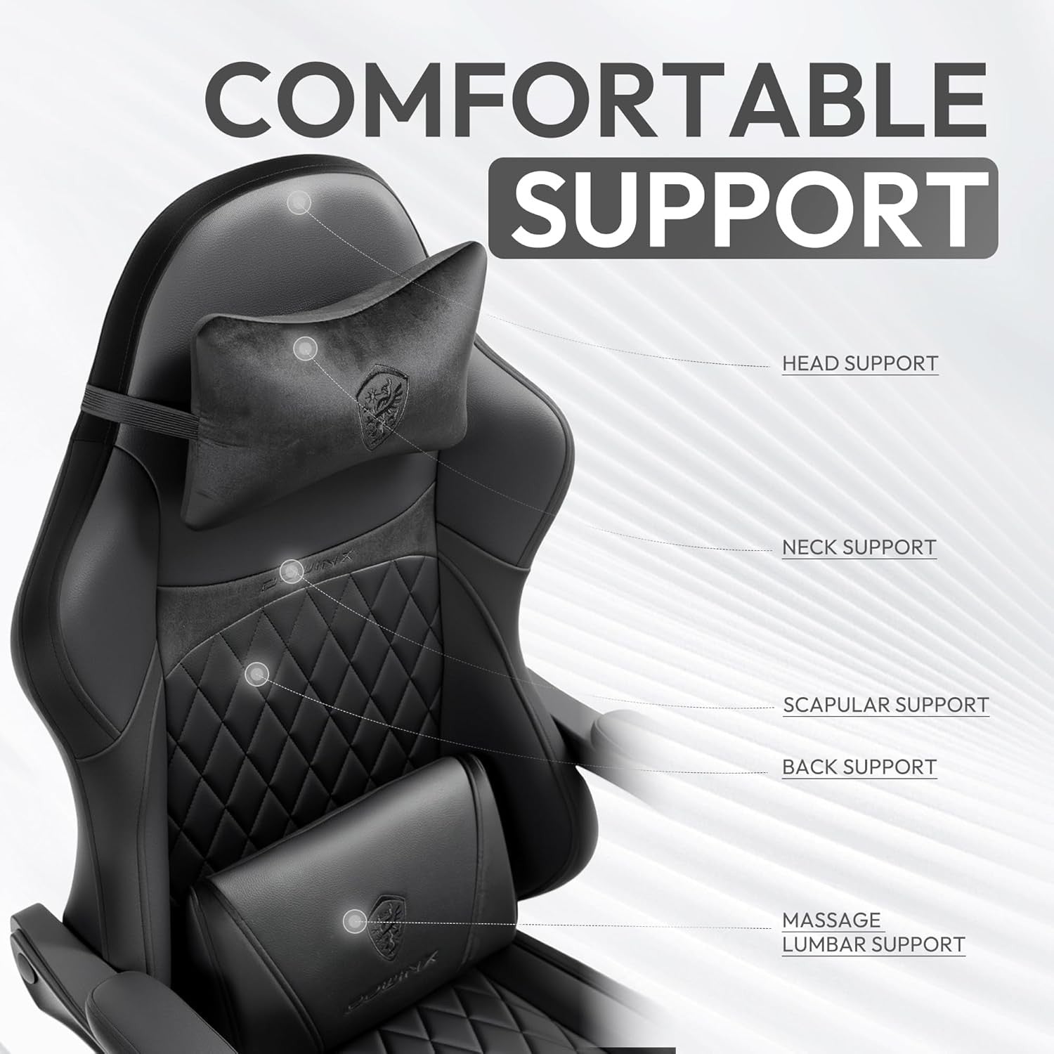 Black Gaming Chair Recliner w/ Footrest Massage 145° Ergonomic