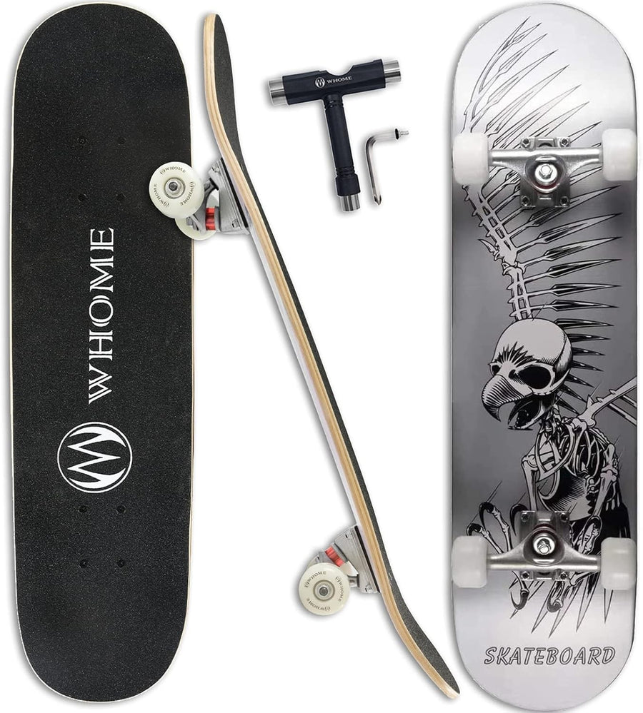 Complete Skateboard 31"x8" Silver Skull Maple Deck ABEC-9 Bearings