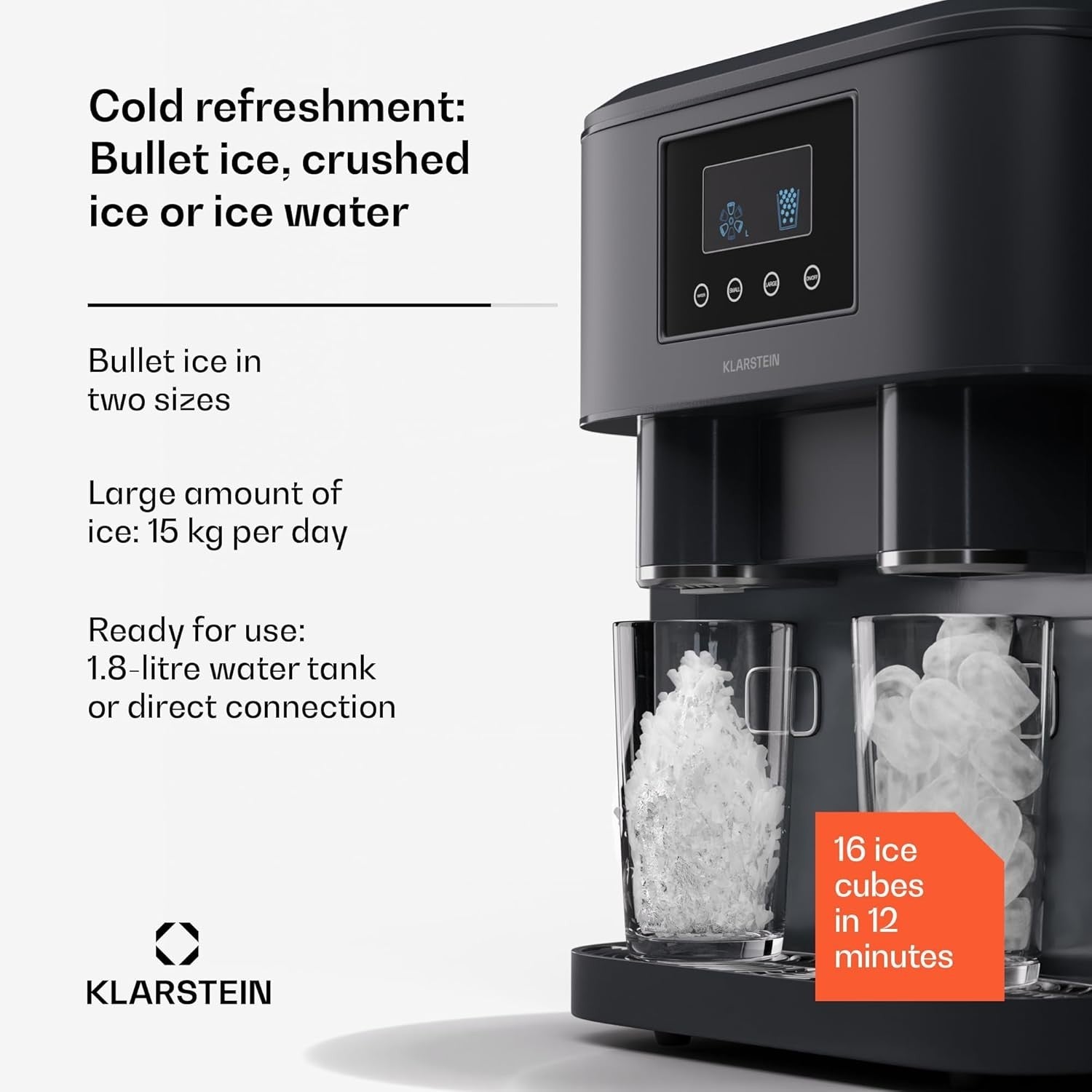 Countertop Ice Maker Cube & Crushed Ice 15kg/Day Touch Control Fast