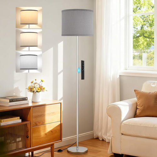 LED Floor Lamp Remote Control Dimmable Grey Shade Modern Standing Light