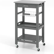 Kitchen Trolley Rolling Island Cart Stainless Steel Top Storage Shelves Grey