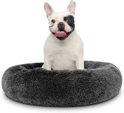 Medium Plush Donut Dog Bed 76cm Calming Round Nest Grey